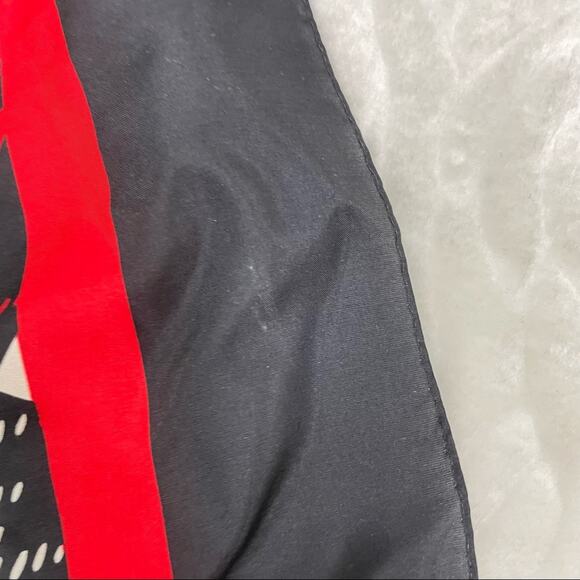 Vintage 80s Christian Dior 100% Silk Black Red Abstract Plaid 30" Square Scarf - Picture 9 of 10